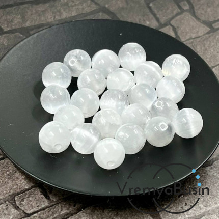 Селенит натур., шарик гладкий 8 мм, цв. белый (1 шт.)