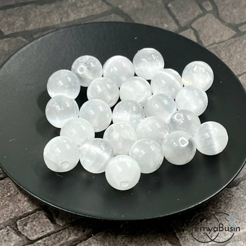 Селенит натур., шарик гладкий 8 мм, цв. белый (1 шт.)