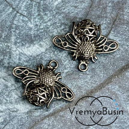 Подвеска "Пчела", 17х21х6 мм, латунь с черным родиевым покрытием (1 шт.)