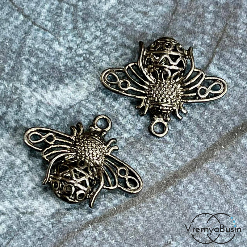 Подвеска "Пчела", 17х21х6 мм, латунь с черным родиевым покрытием (1 шт.)