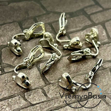 Швензы-клипсы, 8х9 мм, латунь с родиевым покрытием (1 пара)