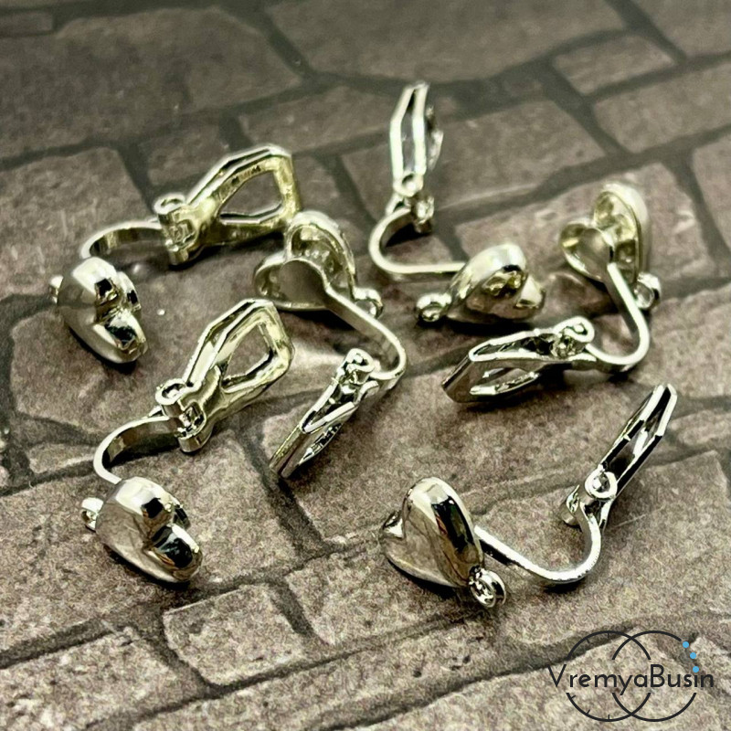 Швензы-клипсы, 8х9 мм, латунь с родиевым покрытием (1 пара)