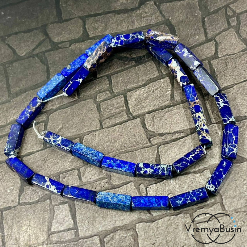 Варисцит, трубочка гладкая прямоугольная, 13х4 мм, цв. синий  (нить, ок. 30 шт.)