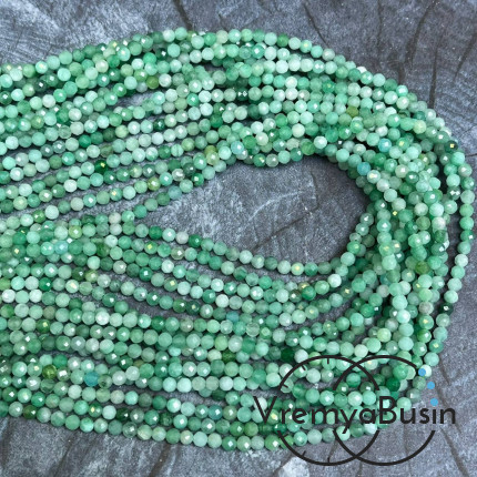 Изумруд (зеленый берилл), мелкие бусины с микроогранкой, шарик 3 мм  (нить, ок. 40 см.)