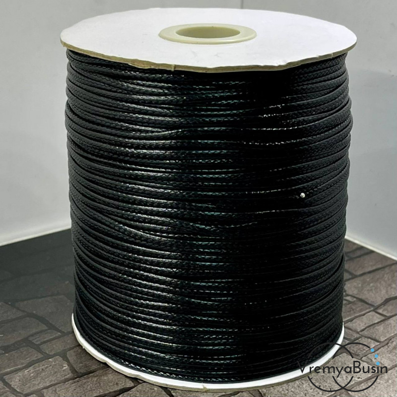 Шнур вощеный лавсановый 1.5 мм, цв. чёрный (катушка, ок. 150 м.)