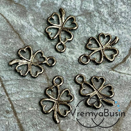 Подвеска из латуни с черным родиевым покрытием, "Клевер" 12х17 мм (1 шт.)