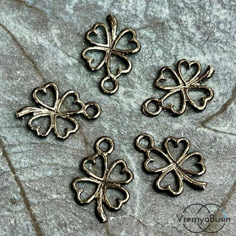 Подвеска из латуни с черным родиевым покрытием, "Клевер" 12х17 мм (1 шт.)