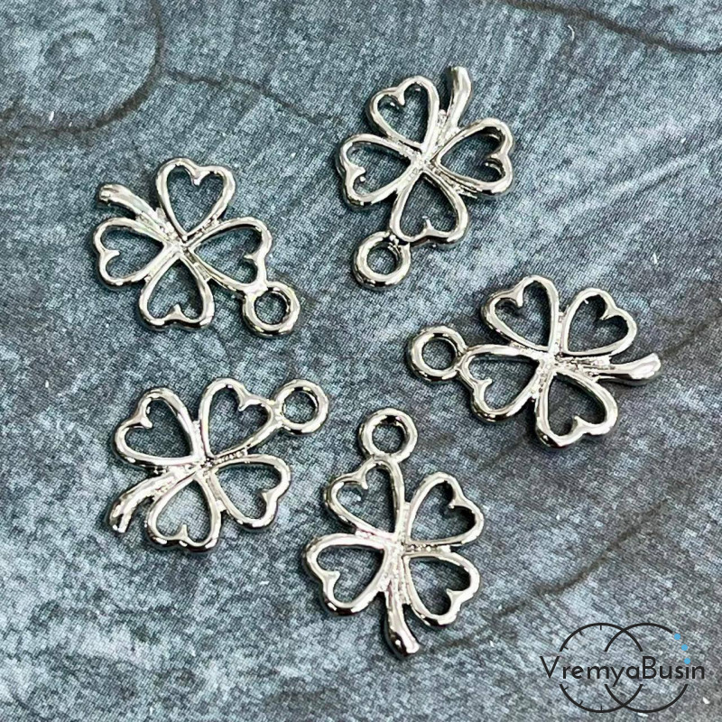 Подвеска из латуни с родиевым покрытием, "Клевер" 12х17 мм (1 шт.)