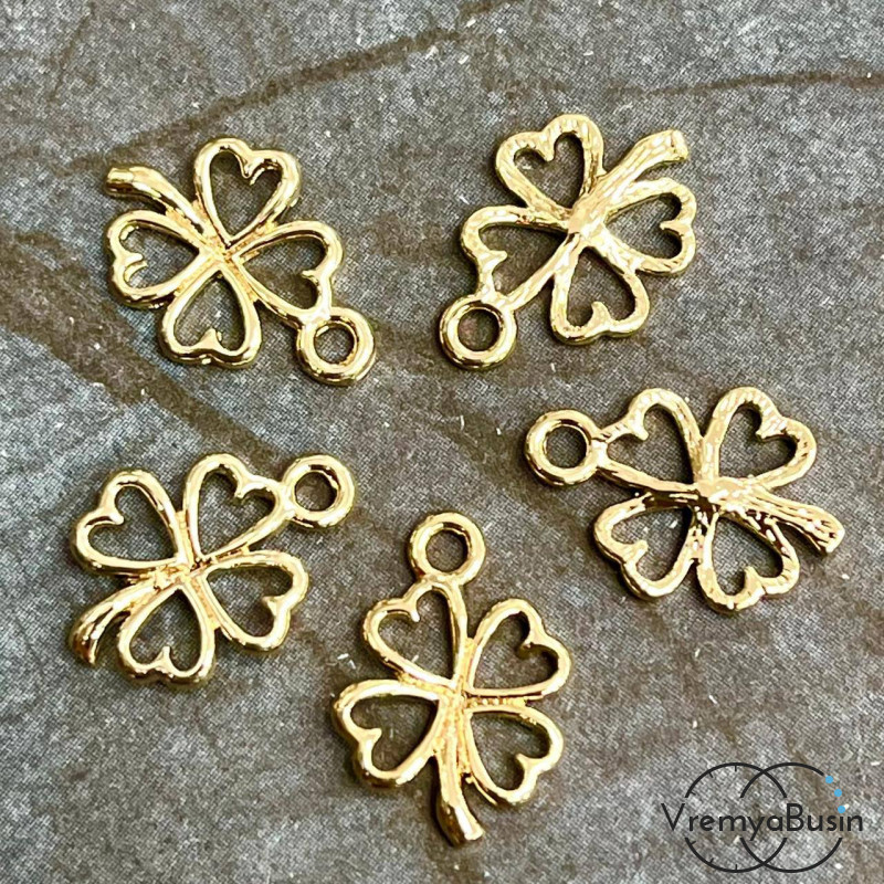 Подвеска из латуни с позолотой, "Клевер" 12х17 мм  (1 шт.)