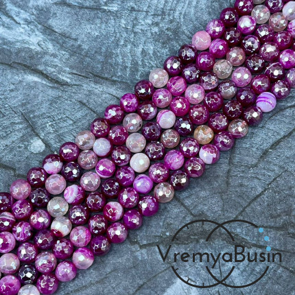 Агат тонир., шарик граненый 6 мм, цв.  малиновый    (нить, ок. 65 шт.)