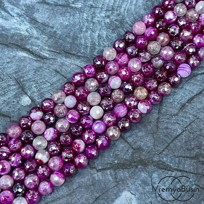 Агат тонир., шарик граненый 6 мм, цв.  малиновый    (нить, ок. 65 шт.)