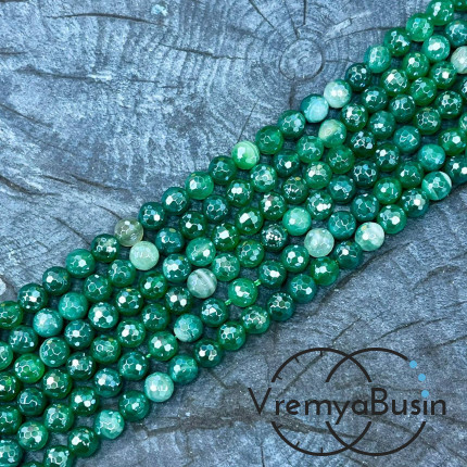 Агат тонир., шарик граненый 6 мм, цв.    зеленый  (нить, ок. 65 шт.)