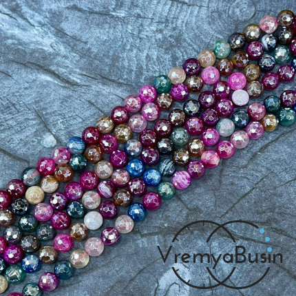 Агат тонир., шарик граненый 6 мм, цв.  разноцветный     (нить, ок. 65 шт.)