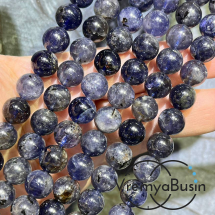 Иолит натур., шарик гладкий 10 мм (1/2 нити, ок. 19 шт.)