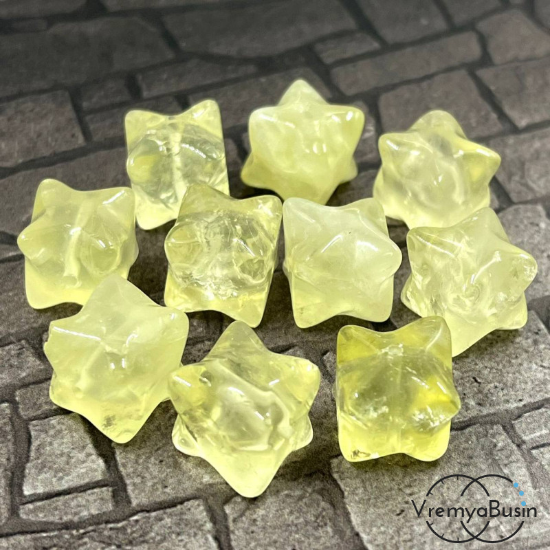 Лимонный кварц, кубик с рельефом звезды, 12х12 мм (1 шт.)