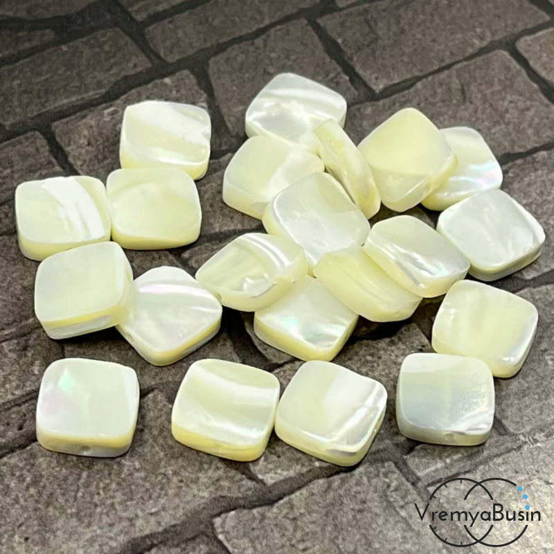 Перламутр натур. белый, квадратик плоский 10 мм  (1 шт.)