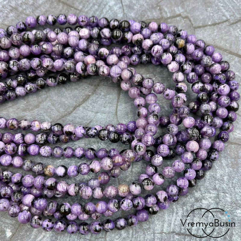 Чароит натуральный, шарик гладкий 6 мм (1/2 нити, ок. 30 шт.)