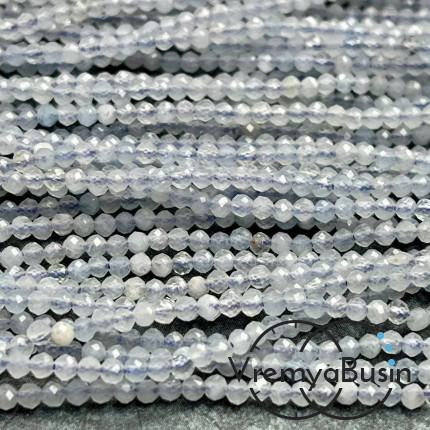 Аквамарин, самые мелкие граненые бусины, шарик 2 мм ААА качество (нить, ок. 40 см.)