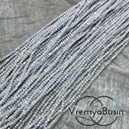 Аквамарин, самые мелкие граненые бусины, шарик 2 мм ААА качество (нить, ок. 40 см.)