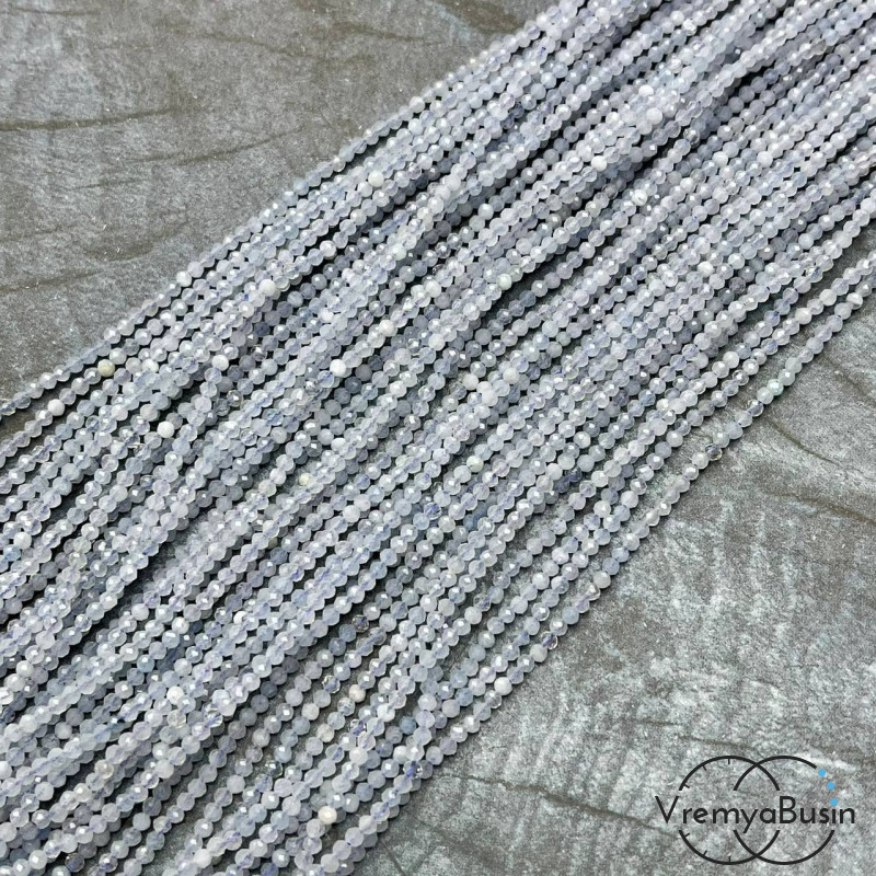 Аквамарин, самые мелкие граненые бусины, шарик 2 мм ААА качество (нить, ок. 40 см.)