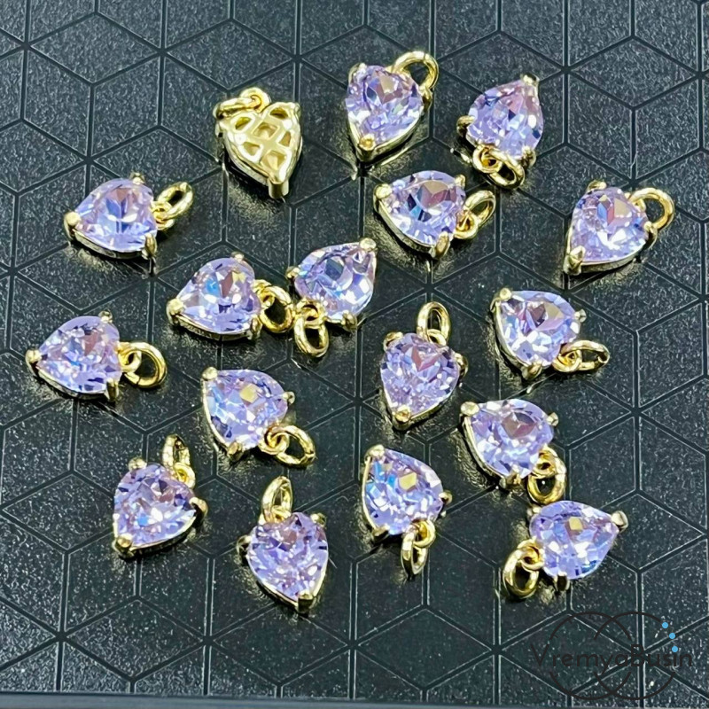 Подвеска с фианитом, сердце 9х7 мм, латунь с позолотой (1 шт.)