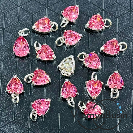 Подвеска с фианитом, сердце 9х7 мм, латунь с родиевым покрытием (1 шт.)