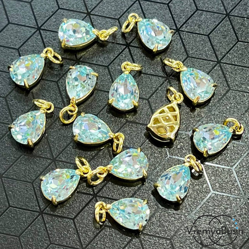 Подвеска с фианитом, капля 11х7 мм, латунь с позолотой (1 шт.)