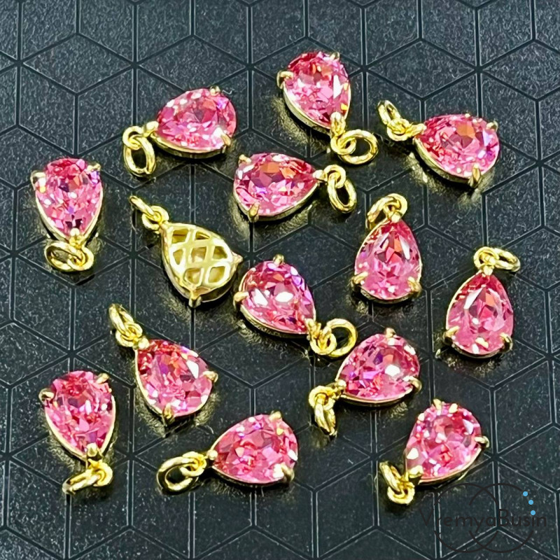 Подвеска с фианитом, капля 11х7 мм, латунь с позолотой (1 шт.)