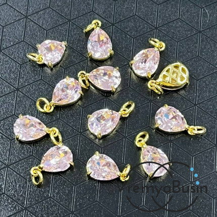 Подвеска с фианитом, капля 11х7 мм, латунь с позолотой (1 шт.)