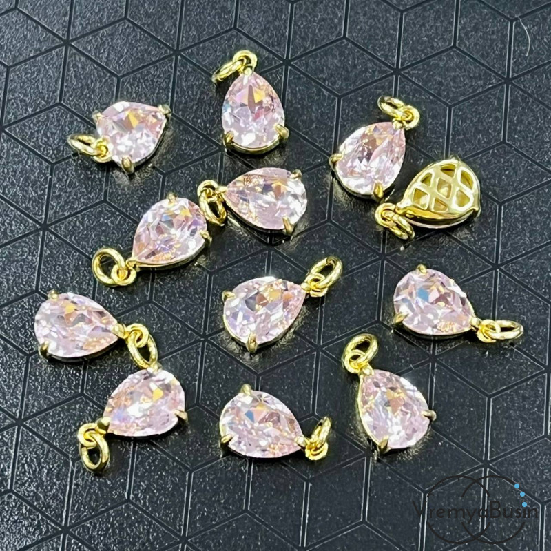 Подвеска с фианитом, капля 11х7 мм, латунь с позолотой (1 шт.)