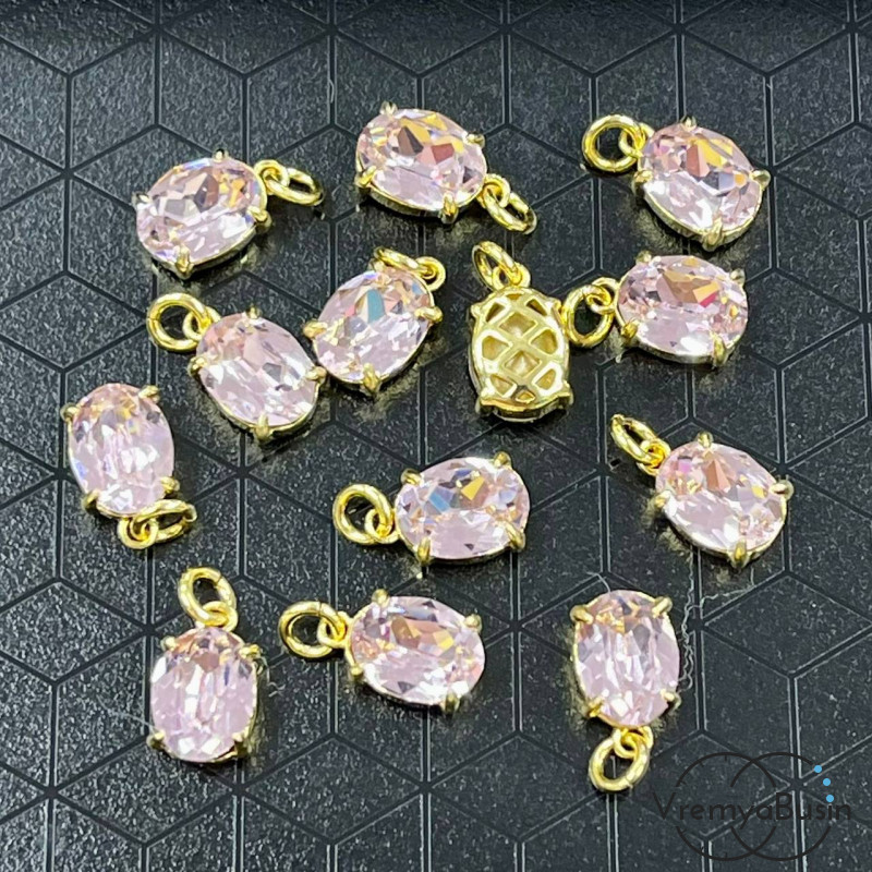 Подвеска с фианитом, овал 10х6 мм, латунь с позолотой (1 шт.)