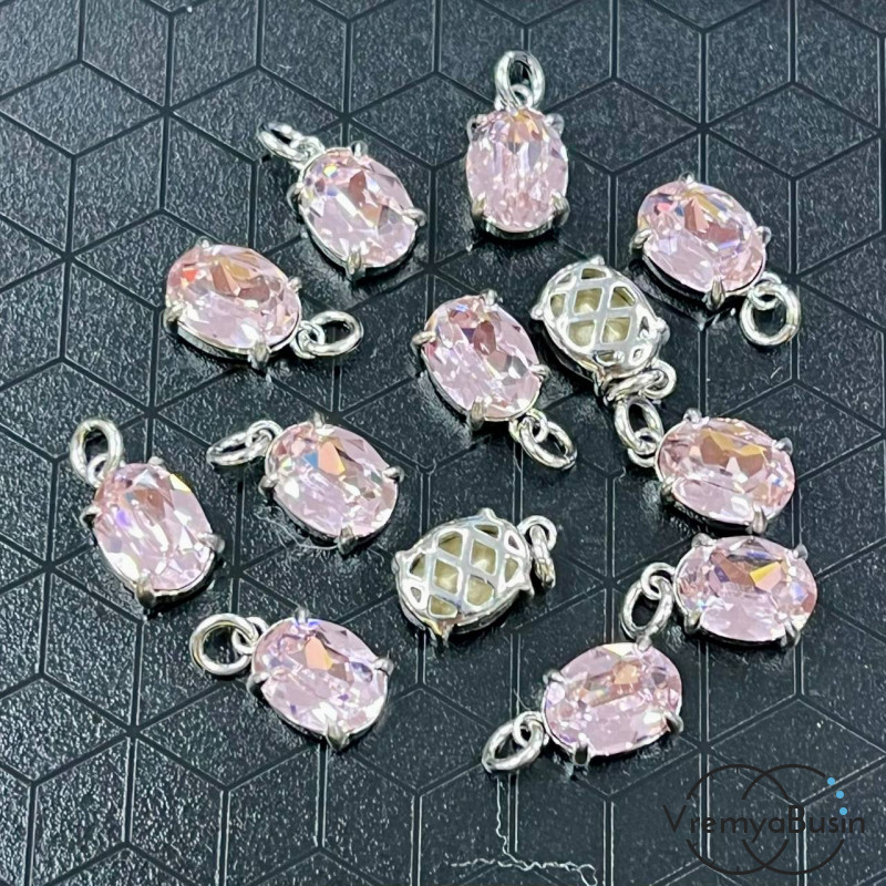 Подвеска с фианитом, овал 10х6 мм, латунь с родиевым покрытием (1 шт.)