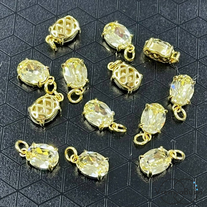 Подвеска с фианитом, овал 10х6 мм, латунь с позолотой (1 шт.)