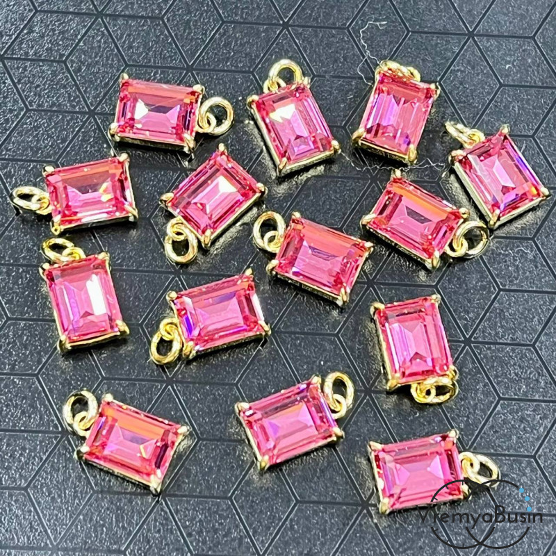 Подвеска с фианитом, прямоугольник 10х6 мм, латунь с родиевым покрытием (1 шт.)