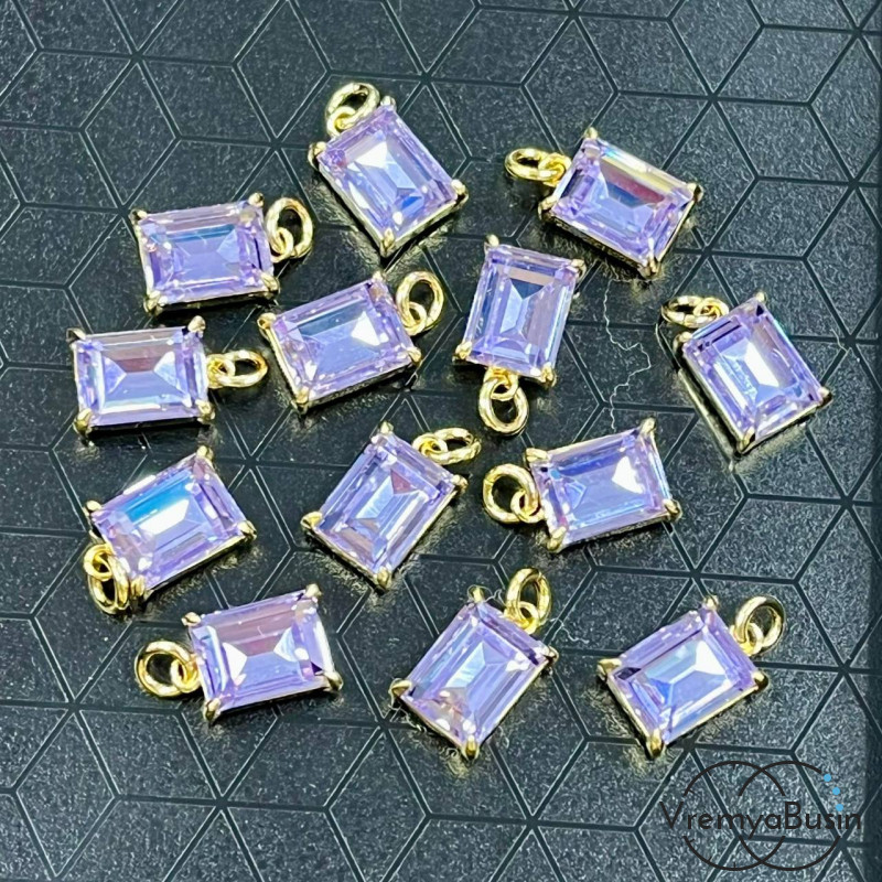 Подвеска с фианитом, прямоугольник 10х6 мм, латунь с позолотой (1 шт.)