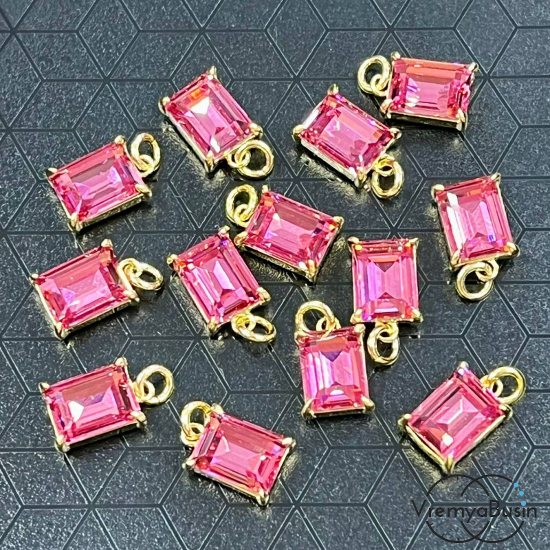 Подвеска с фианитом, прямоугольник 10х6 мм, латунь с позолотой (1 шт.)