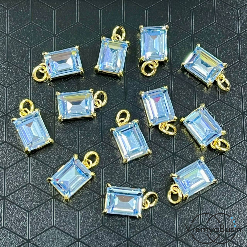 Подвеска с фианитом, прямоугольник 10х6 мм, латунь с позолотой (1 шт.)