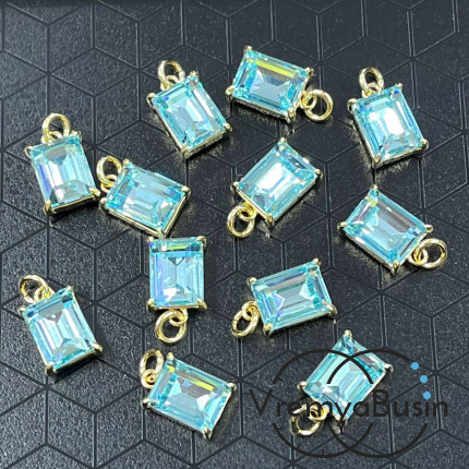 Подвеска с фианитом, прямоугольник 10х6 мм, латунь с позолотой (1 шт.)