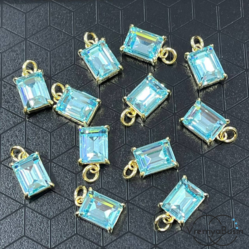 Подвеска с фианитом, прямоугольник 10х6 мм, латунь с позолотой (1 шт.)