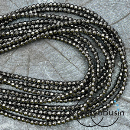 Гематит, шарик гладкий 4 мм, цв. черный   (нить, ок. 90 шт.)