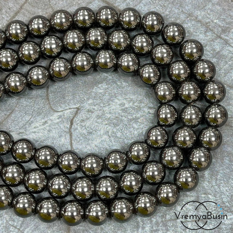 Гематит, шарик гладкий 10 мм, цв. черный (нить, ок. 38 шт.) Гематит, шарик гладкий 10 мм, цв. черный (нить, ок. 38 шт.)