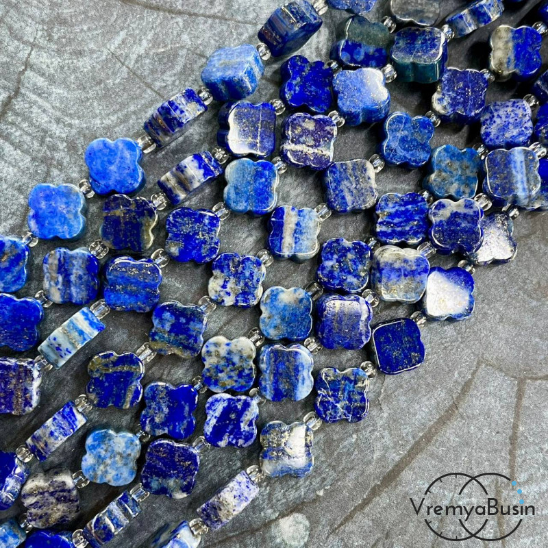 Лазурит. Бусины клевер гладкие ок.  12х5 мм (нить, ок. 28 шт.)