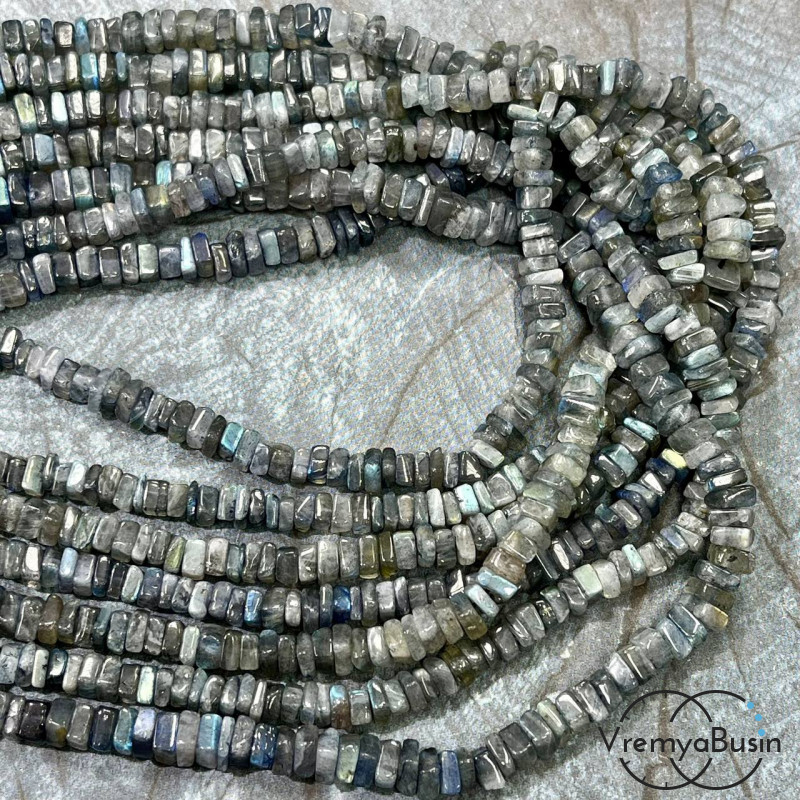 Лабрадор, бусины чипсы квадратные, ок. 5 мм (нить, ок. 40 см.) 