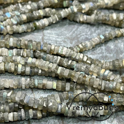 Лабрадор, бусины чипсы квадратные, ок. 4 мм (нить, ок. 40 см.) 