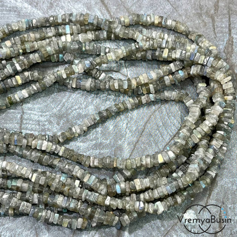 Лабрадор, бусины чипсы квадратные, ок. 4 мм (нить, ок. 40 см.) 