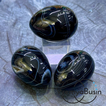 Агат черный. Яйцо сувенирное из камня, ок. 30х40 мм  (1 шт.)