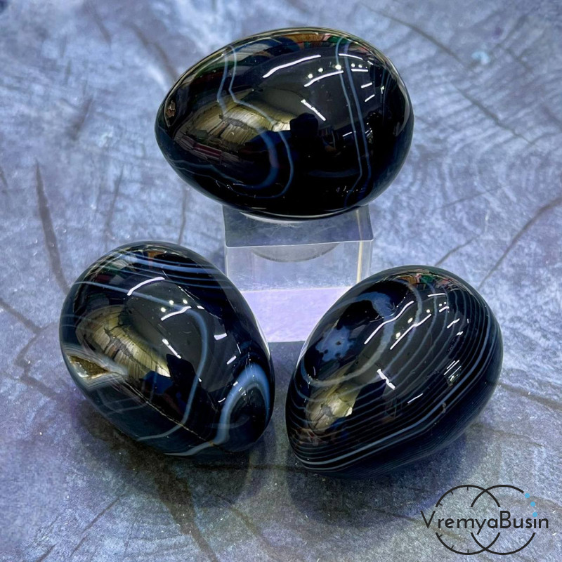 Агат черный. Яйцо сувенирное из камня, ок. 30х40 мм  (1 шт.)