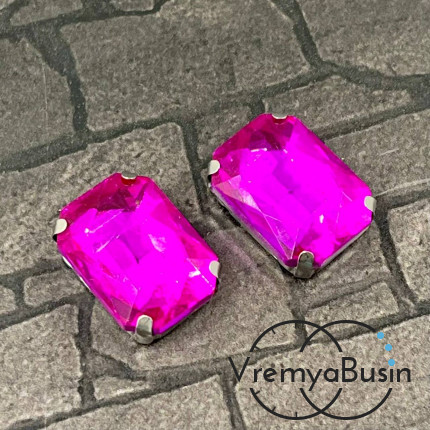 Стразы из стекла в цапах под серебро. Прямоугольник 13х18 мм FUCHSIA (1 шт.)