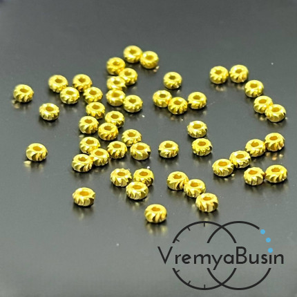 Бусины разделители с насечкой, 3х1.5 мм, латунь с позолотой (10 шт.)