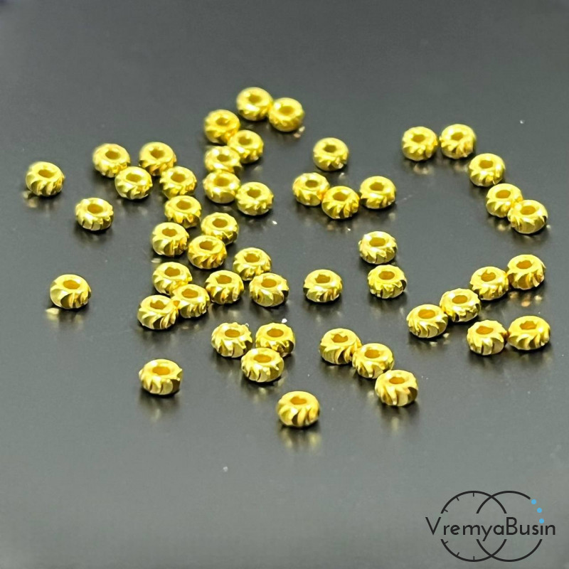 Бусины разделители с насечкой, 3х1.5 мм, латунь с позолотой (10 шт.)